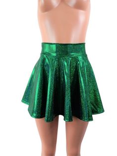 "Please measure yourself to make sure you choose the correct length for your needs Sparkling Green spandex skater skirt 15\" shown on mannequin. High waist skirt can be worn lower or higher most skirts allow you to place the waistline where it suits you on your particular body shape and personal desire! this fun flirty skirt is a full circle design and can be ordered in lengths of 10 inch, 12 inch, 15 inch and 19 inch- if you need a longer length contact me for a quote. Any of my items can be ma Fitted Flared Skort For Party, Green Stretch Mini Tennis Skirt, Party Stretch Mini Tennis Skirt, Stretch Mini Skirt For Costume Party, Stretch Mini Tennis Skirt For Party, Fitted Short Tennis Skirt For Party, Stretch Tennis Skirt For Party, Fitted Short Length Tennis Skirt For Party, Green Pleated Party Skort