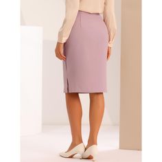 Made of stretch and soft fabric, the Bodycon classic skirt with a side split hem can be convenient for sitting all day or daily walking. A dressy casual pencil skirt designs a wrapped silhouette that hugs the body shows off your curves and makes you look more professional and urban chic. The below-knee-length pencil skirt is perfectly matched with a formal blouse or casual shirt and high heels or flats for work, business, office, party, cocktail, casual or other occasions. Fitted Knee-length Bottoms With Split Design, Fitted Pencil Skirt With Split Design For Spring, Spring Fitted Pencil Skirt With Split Design, Elegant Solid Color Mini Pencil Skirt, Elegant Knee-length Solid Color Mini Skirt, Pencil Skirt With Side Slits For Spring Workwear, Fitted Solid Color Skirt With Side Slits, Split Design Pencil Skirt For Work, Fitted Solid Skirt With Side Slits