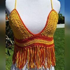 Handmade Crochet Crop Top, Super Cute For Festival Season, Spring Break, Summer, Or Just A Casual Day Out.!! No Trades Smoke Free Home, Pet Free Fitted Yellow Cotton Crochet Top, Fitted Yellow Crochet Lace Top, Yellow Bohemian Crochet Top For Festival, Yellow Fitted Crochet Top For Vacation, Fitted Yellow Crochet Top With Crochet Trim, Fitted Yellow Bohemian Crochet Top, Orange Summer Crochet Top, Orange Bohemian Fitted Crochet Top, Yellow Crochet Cotton Top For Beach