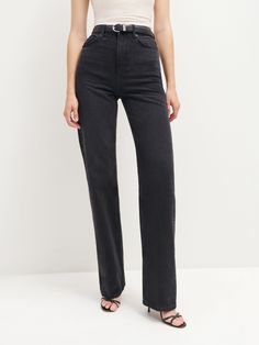 Tell your legs. Shop the Wilder High Rise Wide Jeans from Reformation, a full length jean that is slim throughout the thighs and has a wide leg opening. Wide Leg Outfit, Black Wide Leg Jeans, Sustainable Denim, High Rise Wide Leg Jeans, Stretch Denim Fabric, The Maldives, Wide Jeans, Black Denim Jeans, Slim Legs