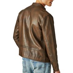 Men's Distressed Motorcycle Leather Jacket In Brown Embrace the road with the men's distressed motorcycle leather jacket in a rugged brown. This jacket is crafted from semi-aniline sheepskin leather, featuring a distressed vintage look for an authentic biker feel. It comes with a band collar, zip cuffs, and a secure zipper closure. Lined with soft viscose for comfort, it has one inside pocket and four exterior zip pockets, blending functionality with a classic motorcycle aesthetic. Outer Shell: Rugged Distressed Brown Leather Biker Jacket, Rugged Outerwear For Biker Events In Fall, Moto Style Distressed Brown Leather Jacket, Winter Brown Distressed Biker Jacket, Vintage Brown Biker Jacket For Fall Events, Distressed Brown Leather Outerwear For Bikers, Distressed Brown Leather Outerwear For Biker Events, Distressed Brown Leather Moto Jacket, Distressed Brown Winter Outerwear For Biker Events