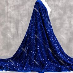 Shimmering Royal Blue 5mm Sequins on Velvet Fabric