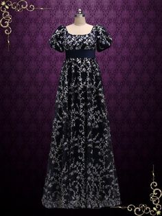 Regency Style Empire Dress with Floral Lace | ALICE Goth Regency Dress, Regency Nightgown, 1800's Dresses, Regency Wedding Dress, Regency Era Dress, Regency Ball, Core Clothes, Regency Dresses, Regency Gown