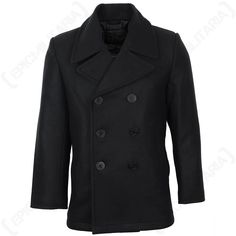 Men's Black US Navy Pea Coat Warm Vintage Style Wool Naval Jacket Overcoat | eBay Casual Solid Double-breasted Wool Coat, Black Single-breasted Wool Coat For Cold Weather, Solid Single-breasted Outerwear For Cold Weather, Classic Outerwear With Lapel Collar For Winter, Classic Fitted Hooded Outerwear, Classic Winter Outerwear For Cold Weather, Winter Single Breasted Peacoat With Long Sleeves, Fitted Solid Double-breasted Outerwear, Fall Business Pea Coat