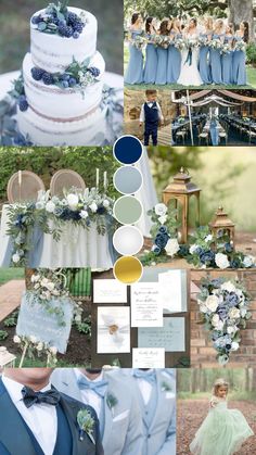 a collage of blue and green wedding colors