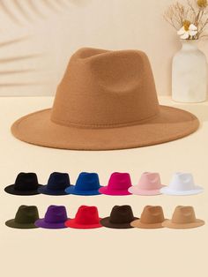 1pc Unisex Children Colorful Flat Brim Felt Hat, Retro Fashion Dopamine Cap, Suitable For Daily Wear, Children's Party, Outdoor Travel Army Green,Beige,Black,Hot Pink,Khaki,Pink,Purple,Red,Royal Blue,White,Coffee Brown,Navy Blue Casual   Fabric  Bucket Hat   Kids Accessories, size features are:Bust: ,Length: ,Sleeve Length: