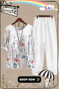 Women's Floral Printed Half Sleeve Scoop Neck Two-pieced Sets Floral Printed, Half Sleeve, Half Sleeves, 1 2 3, Outfit Sets, Plus Size Outfits, Apparel Accessories, Scoop Neck, Bleach