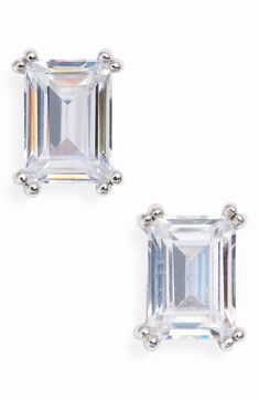 Free shipping and returns on Nordstrom Cubic Zirconia Stud Earrings at Nordstrom.com. Handcrafted, emerald-cut studs feature a sparkling faceted stone secured by a four-prong setting. Wedding Day Jewelry, Crystal Stud Earrings, Keep Jewelry, Meghan Markle, My Favorites, Emerald Cut, Prong Setting, Must Haves, Cubic Zirconia