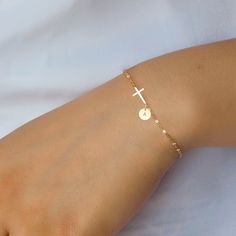 Cute and delicate Cross bracelet with personalized Initial and Birthstones, available in sterling, gold, or rose gold. Will be gift wrapped and ready for gifting. Length is adjustable. Birthstone Cross Bracelet with Initial - Christmas gifts for her mom sister daughter, Confirmation gift for girl, Birthday gifts, CR04BS Gold Charm Bracelet Gift, Adjustable 14k Gold Rosary Bracelet Gift, Gold Jewelry Gift Wrapped For Birthday, Gold Jewelry Birthday Gift Wrapped, Adjustable 14k Gold Charm Bracelet Gift, Rose Gold Charm Bracelet For Mother's Day, Personalized Rose Gold Charm Bracelet For Mother's Day, Minimalist Name Bracelet As A Personalized Gift, Delicate Personalized Charm Bracelet