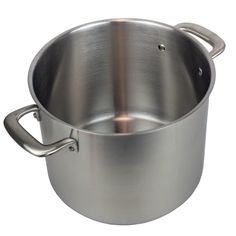 a large stainless steel pot with handles