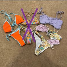 Brands: Shein, Hollister Swim Size M Bundle Includes All Items Shown 3 Bikini Tops 2 Pairs Of Bottoms All Items Are Nwot Or Nwt From A Smoke Free Home **Bikini Tops Do Not Come With Pads **If You Are Actually Interested & Want More Details, Please Message Me! Pink Strappy Summer Swimwear, Strappy Swimwear For Spring Sunbathing, Pink Strappy Swimwear For Spring, Strappy Beachy Swimwear For Spring, Beachy Strappy Swimwear For Spring, Spring Beachy Strappy Swimwear, Orange Pink, Pink Orange, Color Orange