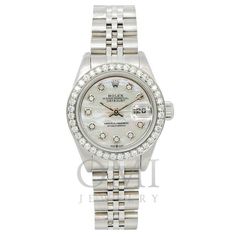 This pre-owned Rolex Lady-Datejust features a distinguished silver custom diamond dial set within a stainless steel custom diamond bezel. The 26mm case size and stainless steel Jubilee bracelet offer a blend of elegance and durability, making it a classic choice for any occasion. The automatic movement ensures reliable timekeeping, and the scratch-resistant sapphire crystal protects the watch face from everyday wear. Perfect for those who appreciate refined luxury and timeless design. Size: One Stainless Steel Watch Women, Buy Rolex, Seiko Men, Bezel Diamond, Rolex Datejust, Stainless Steel Watch, Silver Diamonds, Sapphire Crystal, Stainless Steel Bracelet