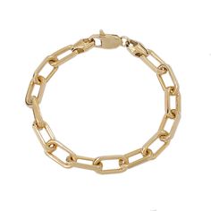 "This finely handcrafted chain bracelet is completely composed of 14K solid gold links. This bracelet is available in a variety of different length options. ♦ Total Length: your choice of 6.5, 7, 7.5, 8, 8.5 or 9 inches ♦ Link Dimensions: approximately 7.5mm (W) x 15mm (L) x 2.35mm thick ♦ Weight: approximately 27 grams of 14K solid gold in the 7.5\" option ♦ Metal Finish: High Shine Polish ♦ This design is currently available in Rose, White & Yellow 14K Gold ♦ This item is proudly made in USA a Classic Gold Cable Chain Link Bracelet, Formal Gold Chain Paperclip Bracelet With Oval Link, Timeless Gold Bracelet With Oval Link Paperclip Chain, 14k Gold Cable Chain Bracelet, Yellow Gold Paperclip Bracelet With Oval Link Box Chain, Yellow Gold Paperclip Bracelet With Oval Link, Formal Oval Link Paperclip Chain Bracelet, Everyday Rolo Chain Bracelet, Gold Oval Cable Chain Bracelet