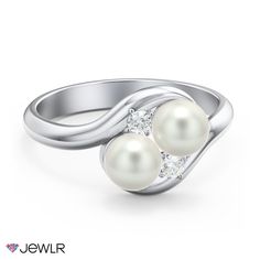 With classic grace and a unique design, this ring makes for a gift like no other. Featuring two beautiful pearls surrounded by a graceful bypass band and stunning twin accent stones, this piece can be customized with birthstones, engraving, and your choice of metal to make it truly yours. Luxury Stackable Pearl Ring For Formal Occasions, Adjustable Pearl Ring For Anniversary, Twin Rings, Pearl Ring Design, Mother's Ring, Ring Jewellery Design, Future Engagement Rings, Freshwater Pearl Ring, Mother Rings