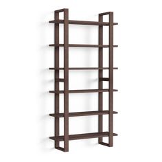 a wooden shelf with four shelves on it