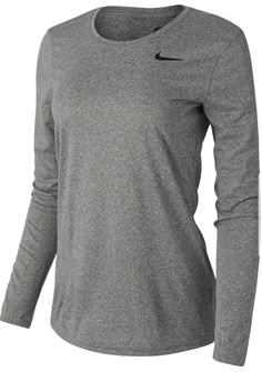 Nike Women's Longsleeve Legend T. Condition is "New with tags".  Nike Dry fabrics move sweat from your skin for quicker evaporation-helping you stay dry, comfortable and focused on the task at hand. With DRI-FIT Technology. Shipped with USPS Media Mail. Nike Swoosh Logo, Gym Shirts, Nike Shirts, Womens Activewear, Active Wear Tops, Cool Shirts, Dri Fit, Women Long Sleeve, Nike Women