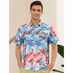 Outstanding Hawaiian floral print design to build up your special character. The lightweight and soft-touch fabric will keep you comfortable to wear all day long. The special allover floral prints are smart and unique and make everything not boring. You can pair it with pants, jeans, or shorts to complete your casual look. Suitable for beach parties, travel, hang out, work, dating, college, casual activities, and everyday wear. Blue Hawaiian Shirt With Floral Print And Camp Collar, Summer Patterned Hawaiian Button-up Shirt, Patterned Summer Hawaiian Button-up Shirt, Blue Floral Print Shirt For Vacation, Blue Hawaiian Shirt With Hibiscus Print For Spring, Spring Blue Hawaiian Shirt With Hibiscus Print, Blue Floral Print Hawaiian Button-up Shirt, Blue Floral Print Button-up Hawaiian Shirt, Blue Floral Print Camp Shirt For Vacation