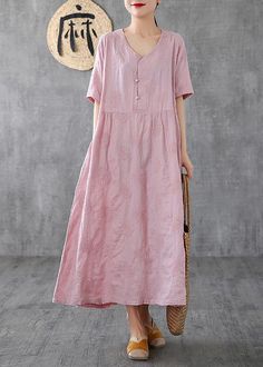 Art pink linen dress v neck embroidery linen robes Dress

This dress is made of cotton or linen fabric, soft and breathy. 

Flattering cut. Makes you look slimmer and matches easily.
 
Materials used:linen blended

Measurement:One size fits all for this item. Please make sure your size doesn't exceed this size: XL/US16-18/EUR44   
   
length 118cm / 46.02"
bust 106cm / 41.34"
Sleeve length 36cm / 14.04"



We ship worldwide.

Tracking numbers provided for all orders. Pink Linen Dress, Linen Robe, Robes Vintage, Neck Embroidery, French Fashion Designers, Rose Rouge, Short Sleeve Pattern, Art Pink, Pink Linen