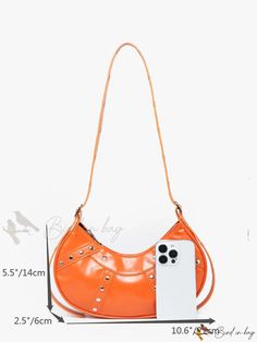 Bird in Bag - Neon Orange Polyurethane Decorative Hobo Bag Trendy Handheld Faux Leather Shoulder Bag, Trendy Faux Leather Shoulder Baguette Bag, Trendy Faux Leather Baguette Shoulder Bag, Trendy Faux Leather Baguette Bag With Adjustable Strap, Trendy Faux Leather Baguette Bag With Double Handle, Trendy Faux Leather Satchel Baguette Bag, Trendy Faux Leather Baguette Satchel Bag, Trendy Faux Leather Hobo Bag With Detachable Strap, Casual Polyurethane Bag For Everyday Use