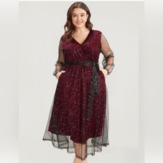 This Is Just Gorgeous. Maroon And White Dotted Dress.See Listing For Details. Feel Free To Ask Questions. Plus Size Midi Dresses, Bloomchic Dresses, Burgundy Midi Dress, Split Hem Dress, Ditsy Floral Dress, Flutter Dress, Shirred Dress, Ruffle Midi Dress, Belted Midi Dress