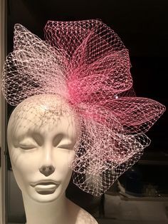 Pink Fascinator- Birdcage Fascinators- Kentucky Oaks- Wedding headpiece- Derby Days - Horse Race Hat- Cocktail Hat Hello, This birdcage net bow fascinator has a two tone colors but can be made in solid colors. It's center is a 2.5 inch brooch. Shown is pink mix with pink/Green center. . It's perfect for a wedding, derby party or any black tie event. It is on a matching stainless steel headband that's wrapped with ribbon, its adjustable and very comfortable. -------------------------------------- White Fascinator With Matching Headband For Party, White Tulle Fascinator For Party, Tulle Headpiece For Kentucky Derby Party, Adjustable Tulle Fascinator For Party, Whimsical Pink Headband For Wedding, Party Tulle Headband Fascinator, Party Tulle Headband, Tulle Headband For Party, Tulle Headband For Parties