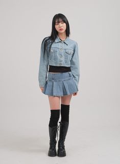 Low Rise Pleated Denim Mini Skirt C0302 - Lewkin Fitted Denim Blue Y2k Mini Skirt, Fitted Denim Blue Mini Skirt Y2k Style, Fitted Mid-rise Denim Blue Skirt, High Rise Fitted Y2k Skort, High Rise Fitted Skort Y2k Style, Y2k High Rise Fitted Skort, Y2k Style Fitted Denim Mini Skirt, Fitted Cotton Mid-rise Skort, Fitted Mid-rise Cotton Skort