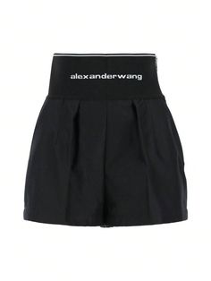 Negro Casual Collar   Letras Pierna ancha Embellished Leg Women, Women's Shorts, Shorts Black, Black Casual, Alexander Wang, All Fashion, Women Clothing, Womens Bottoms, Fashion Inspiration