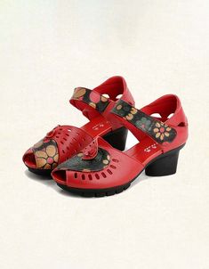 Features: Item Type: Ethnic Chunky Sandals Gender: Female Main Material: Cowhide Process: Printed Heel Type: Chunky Heel Height: Mid (5 cm) Season: Summer Closure Type: Velcro Color: Black, Red Size:35-40 Bohemian Open Toe Heels, Red Bohemian Sandals For Spring, Bohemian Open Toe Heels For Festival, Bohemian Beach Heels, Traditional Red Open Toe Sandals, Red Adjustable Heels, Traditional High Heel Sandals For Spring, Traditional Red Sandals For Summer, Traditional Red Sandals For Festival