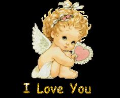 a cross stitch pattern with an angel holding a heart and the words i love you