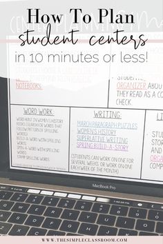 a laptop with the title how to plan student centers in 10 minutes or less on it