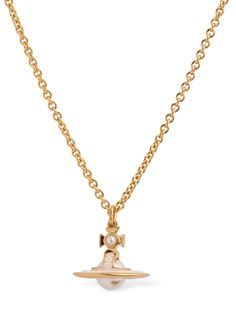 Gold-colored brass. Adjustable clasp closure Gold-tone Necklace With Logo Charm For Formal Events, Formal Gold-tone Necklace With Logo Charm, Designer Brass Jewelry For Formal Occasions, Elegant Formal Necklace With Gold-tone Logo Plaque, Luxury Gold-tone Brass Jewelry, Luxury Brass Jewelry With Gold-tone Hardware, Designer Gold-tone Brass Jewelry, Elegant Brass Jewelry With Gold-tone Hardware, Elegant Gold-tone Pendant Jewelry