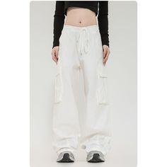 Retro Straight Leg Cargo Pants  Material: 100% Cotton   Size: S, M, L, XL, 2XL Color: White, Navy Blue Pants Type: Cargo Pants Style Type: Street Trendy  Season: Spring, Fall, Winter,   Occasion: Leisure, Outdoor, Daily, Vacation, Fall Outfits White Relaxed Fit Full-length Cargo Jeans, White Wide Leg Casual Cargo Pants, Casual White Wide Leg Cargo Pants, White Baggy Full-length Parachute Pants, Casual White Parachute Pants, White Casual Full-length Parachute Pants, Casual White Full-length Parachute Pants, White Casual Sweatpants With Cargo Pockets, White Casual Straight Cargo Pants