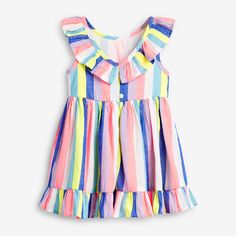 Sleeveless Striped Ruffled DressSize Information:*Use Height as Size* Playful Multicolor Sleeveless Summer Dress, Cute Vacation Dress With Ruffles, Cute Vacation Dresses With Ruffles, Summer Dress With Ruffled Skirt And Flutter Sleeves, Summer Dresses With Ruffles And Flutter Sleeves, Multicolor Ruffled Tiered Dress For Vacation, Playful Sleeveless Dress For Spring Vacation, Cute Ruffled Sleeveless Dress For Spring, Cute Sleeveless Ruffle Dress For Spring