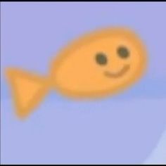 a yellow fish floating in the air with its mouth open and eyes wide open, smiling