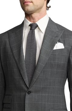 Patterned in a windowpane check, this suit tailored from wool sharkskin features a touch of cashmere and traditional detailing for all-occasion versatility. Jacket has notched lapels; four-button cuffs; chest pocket; ticket pocket; flap pockets; interior pockets; side vents Trousers have zip fly with hook-and-bar closure; adjustable buckle side tabs; slant pockets; back button-welt pockets Jacket is partially lined 99% wool, 1% cashmere Dry clean Made in Italy Designer Clothing Tailored Plaid Three-piece Suit For Formal Occasions, Tailored Plaid Suits For Business, Classic Tailored Plaid Three-piece Suit, Plaid Business Suit With Suit Collar, Business Plaid Suit With Suit Collar, Classic Plaid Three-piece Business Suit, Plaid Three-piece Suit With Notch Lapel For Formal Occasions, Plaid Business Suit, Timeless Plaid Suit With Notch Lapel