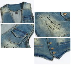 Motorcycle Enthusiasts! Want to create a layered outfit? V Neck Distressed Denim Vest is a good choice for you. Because wearing a denim vest will expose your underlying shirt or top. An elegant design denim vest, also suitable for parties, outside activities, dates, business work, and other casual occasions in all seasons. Features: 80% cotton, 20% polyester, feel soft and comfortable Retro Buttons front closure V-neck collar Retro Buttons, Layered Outfit, Outside Activities, Business Work, Layering Outfits, Busy At Work, Neck Collar, Denim Vest, Distressed Denim