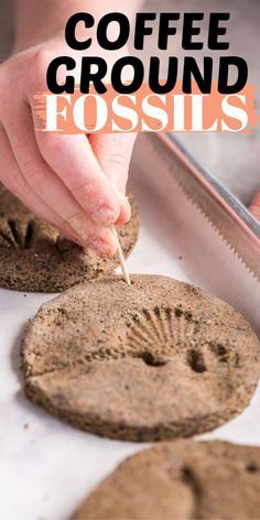 someone is cutting up some cookies with a knife on the counter and text overlay reads coffee ground fosss