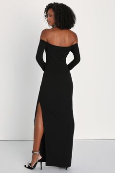 Sexy Black Dress - Off-The-Shoulder Dress - Column Maxi Dress - Lulus Sleek Off-shoulder Bodycon Dress For Formal Events, Fitted Off-shoulder Midi Dress, Sleek Off-shoulder Evening Dress, Evening Midi Dress With Straight Neckline And Stretch, Elegant Off-shoulder Dress, Formal Stretch Maxi Dress With Straight Neckline, Stretch Midi Dress With Straight Neckline For Evening, Stretch Maxi Dress With Straight Neckline For Evening, Chic Off-shoulder Elastane Dress