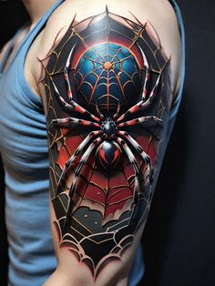 a man's arm with a spider tattoo on it, and an orb in the center