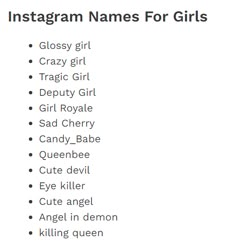 an instagram name list for girls