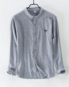 Feel awesome wearing our Men's Vintage Linen Long-Sleeved Shirt. Designed to make you feel comfortable and fresh. This stylish shirt takes casual street fashion to the next level. Feel it, be it, wear it today. Casual Cotton Shirt With Casual Collar, Gray Relaxed Fit Long Sleeve Shirt, Gray Cotton Button-up Top, Gray Long Sleeve Shirt For Summer, Long Sleeve Gray Shirt For Summer, Gray Long Sleeve Summer Shirt, Summer Long Sleeve Gray Shirt, Gray Casual Button-up Shirt, Gray Shirt With Casual Collar For Spring