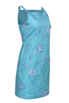 Feel that summer breeze in your hair in this Tibi cotton sundress! A bright teal cotton sundress with fun periwinkle and white floral print. Style with strappy sandals and a cute leather tote for a breezy summer look! Perfect for a picnic in the sun or cocktails in the garden. Size 4 Shell: 98% Cotton, 2% Spandex Lining: 65% Polyester, 35% Cotton Invisible back zipper Lined Shift silhouette Square neckline Sleeveless Bust 34" Waist 32" Shoulder to hem 36" French Girl Chic, Garden Size, Cotton Sundress, Chic Shop, Buy Shoes Online, Print Style, Summer Breeze, City Style, Summer Look