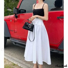 Olivia Mark - White High-Waisted Midi Skirt with Sophisticated Stylish Paneling and Flared Hem Skirts Midi High Waisted, Types Of Skirts, Olivia Mark, A Line Skirt, A Line Skirts, Midi Skirt, A Line, High Waisted, Skirt