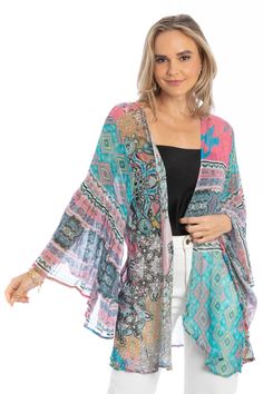 Mystical Garden Ruffle Sleeve Kimono Pale Violetred Mystical Garden, Velvet Kimono, Cashmere Wrap, Scarf Sale, Fashion Marketing, Print Kimonos, Cute Jackets, Swimwear Cover Ups, Ruffle Sleeves