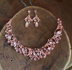 Light Pink Jewelry Set, Pastel Pink Bridesmaid, Pink Necklace Jewelry, Quince Jewelry, Light Pink Necklace, Pink Necklace Set, Light Pink Jewelry, Rose Gold Necklace Set, Prom Jewellery