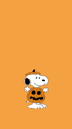 peanuts holding a pumpkin on an orange background