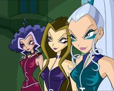 three cartoon characters standing next to each other in front of a mirror with the caption's name on it