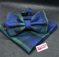 * Black Watch Tartan Bow Tie + Handkerchief  * Standard adult size  * Adjustable and easy to wear  * Handkerchief is 25cm x 25cm * The positioning of the pattern will vary with each Item you purchase.  * Hand-Made * Polyviscose Boys Kilt, Wedding Page Boys, Tartan Wedding, Tartan Bow Tie, Scottish Celtic, Pocket Handkerchief, Paw Patrol Girl, Burns Night, Unicorn Princess