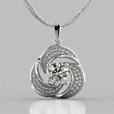 Express your love for all the finer things with this sparkling pendant. Featuring an astonishingwave likedesign all completed with our beaming simulated diamonds that are sure to please any lady.Pendant features a bail slide that always sits flush on yourdcollet.A divine way to dress up any occasion. Round Cut Swirl Halo Pendant;  Center Stone: 1.25 CT;  Total Carat Weight: 1.54 CTW;  Stone Clarity: VVS-1;  Available in: 14K White Gold;  16" 14K White Gold Chain Included;  Model:PD2493-WH; Jewelry Manufacturer, Halo Pendant, Solitaire Pendant, Fine Jewellery Necklace, Pendant Set, Round Cut Diamond, Wedding Necklace, Necklace Designs, Diamond Pendant