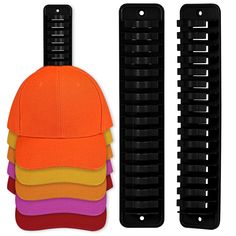 a hat rack with five hats hanging from it's sides and four different colors on each side